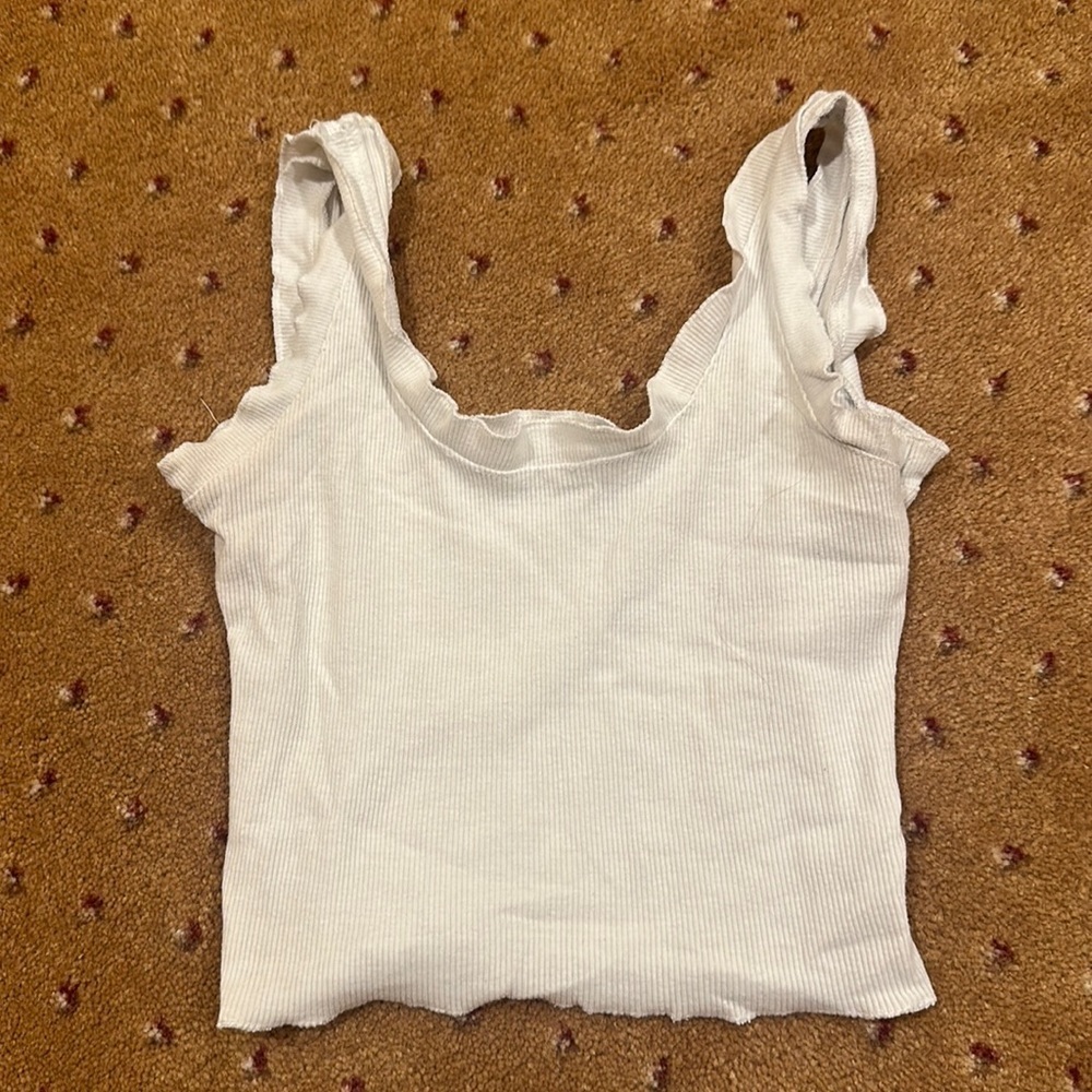 White Lounge Crop Top with Ruffles